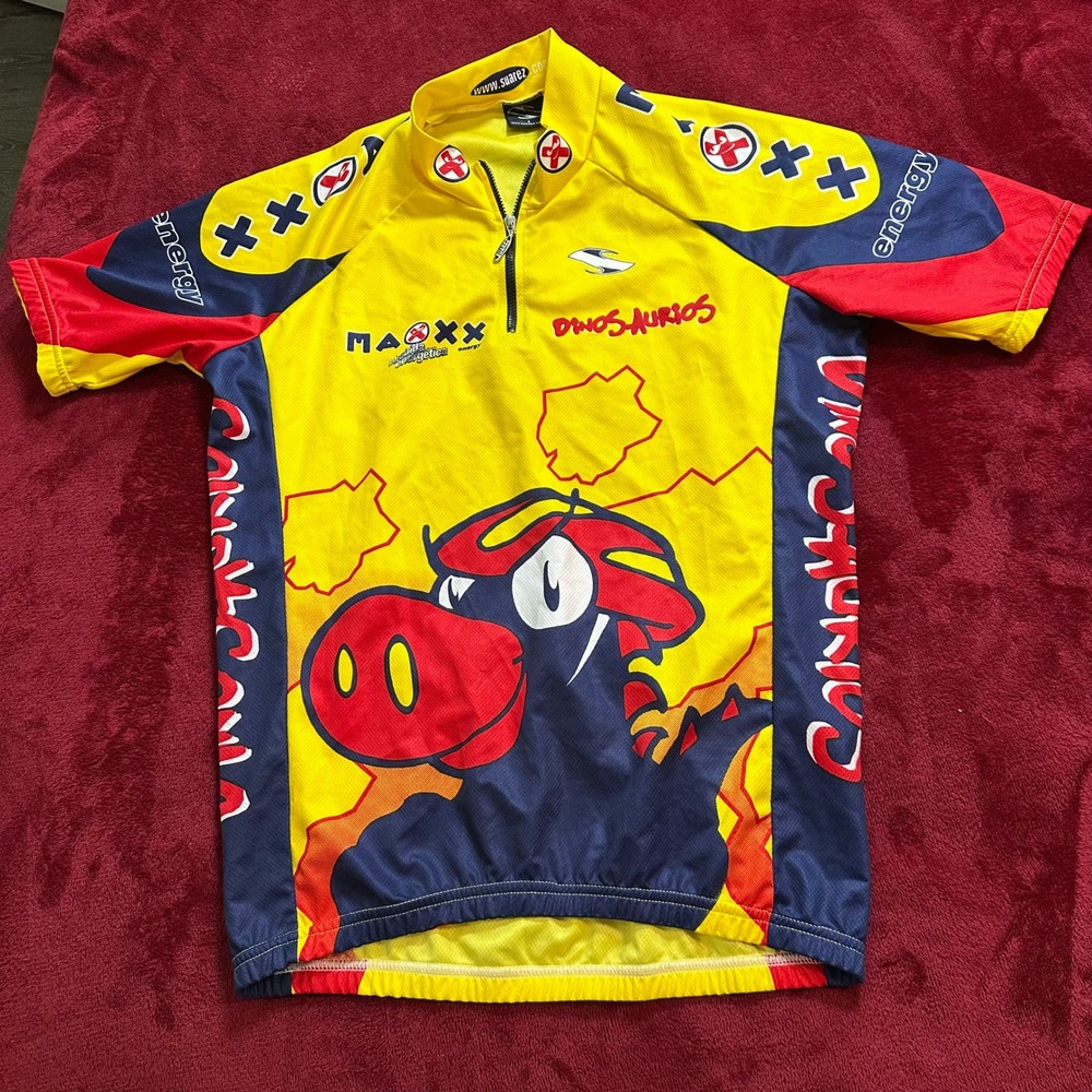 Suarez Dinos-Aurios Cycling Jersey Mens Small‎ Yellow Maxxx Energy Quarter Zip